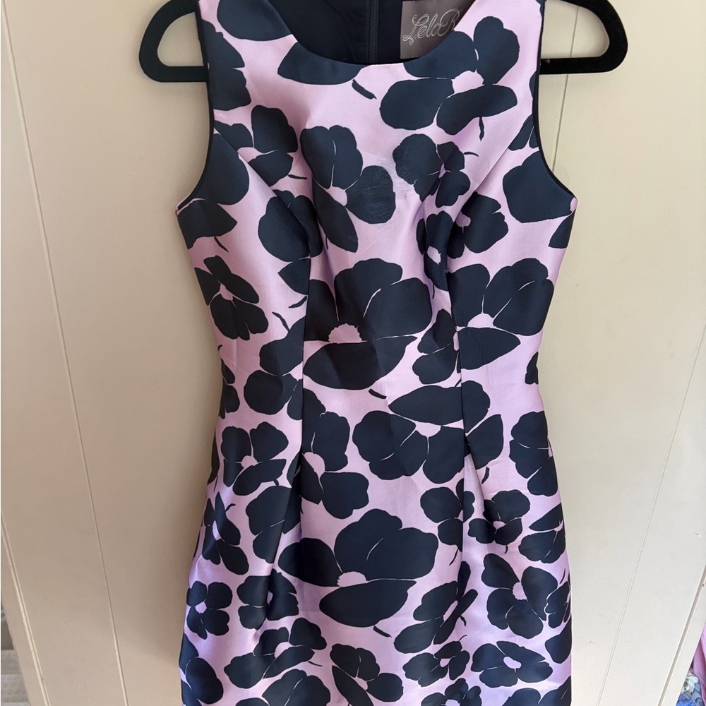 Lela Rose Lavender and Navy Floral Fit and Flare Dress